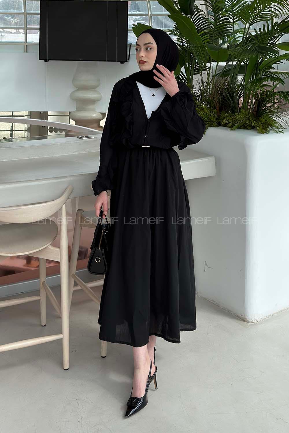 Lamelif Fırfır Detaylı Gömlek Siyah