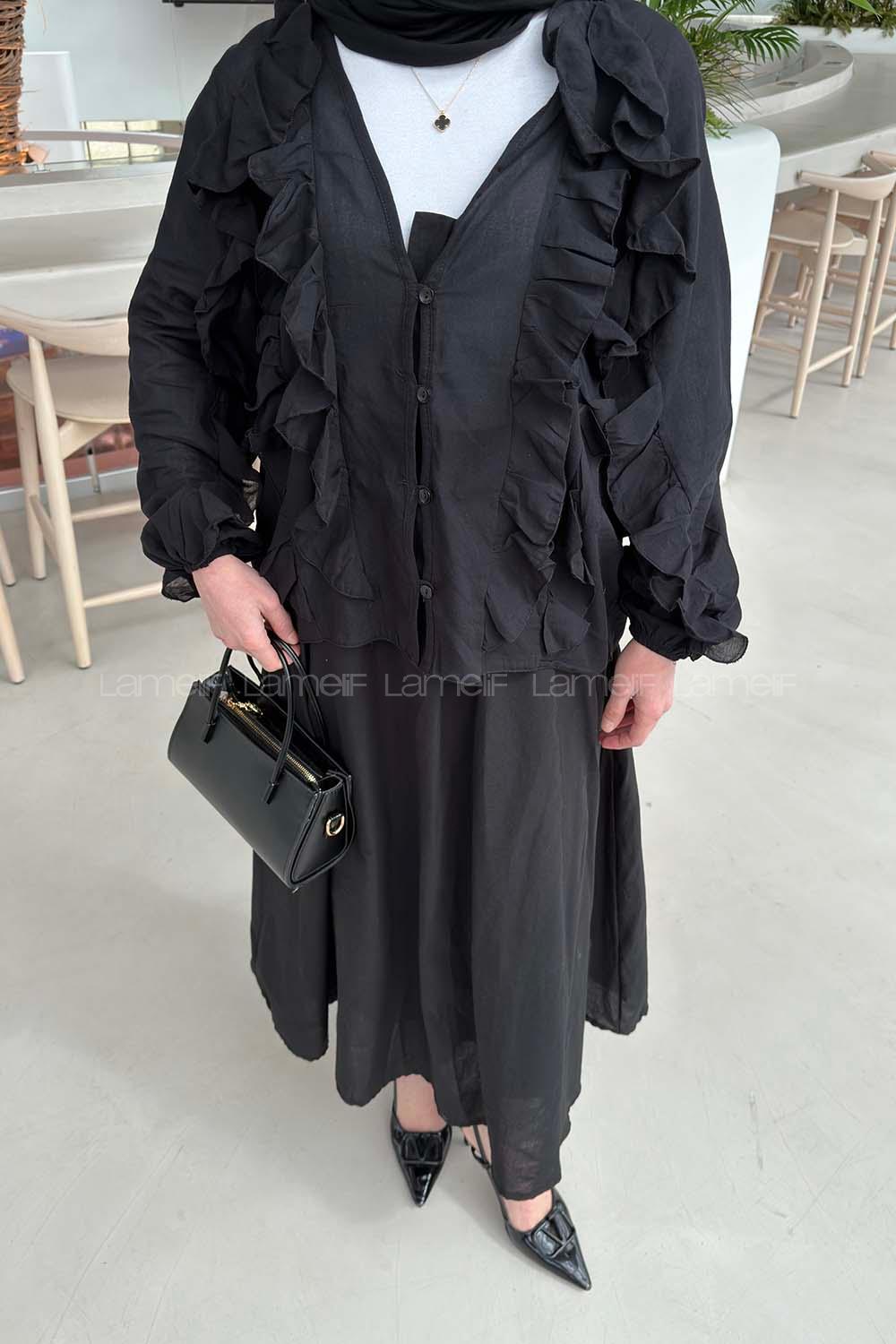 Lamelif Fırfır Detaylı Gömlek Siyah