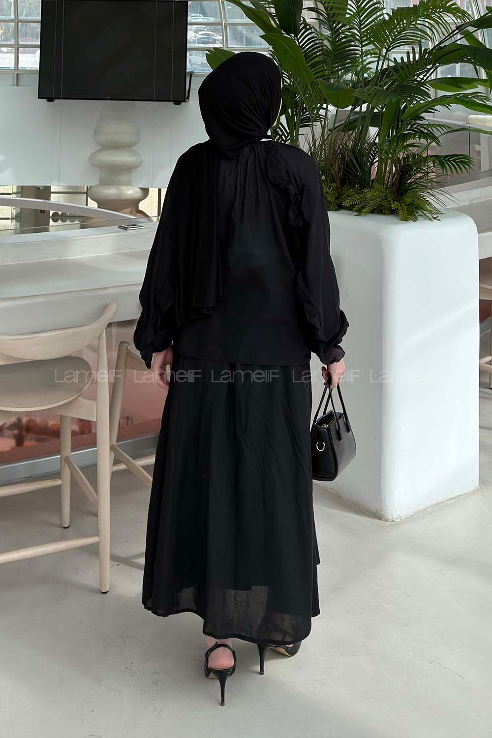 Lamelif Fırfır Detaylı Gömlek Siyah