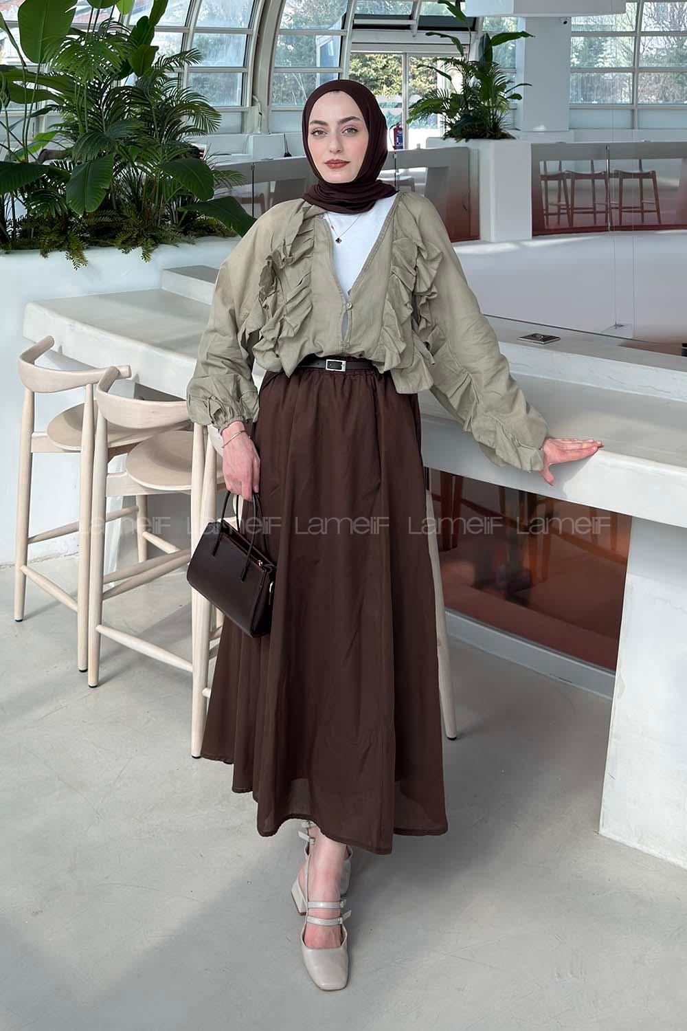 Lamelif Fırfır Detaylı Gömlek Haki