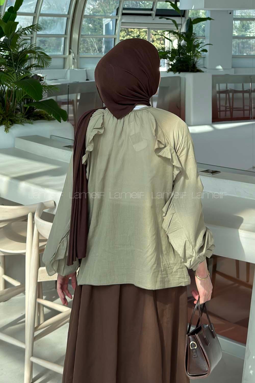 Lamelif Fırfır Detaylı Gömlek Haki