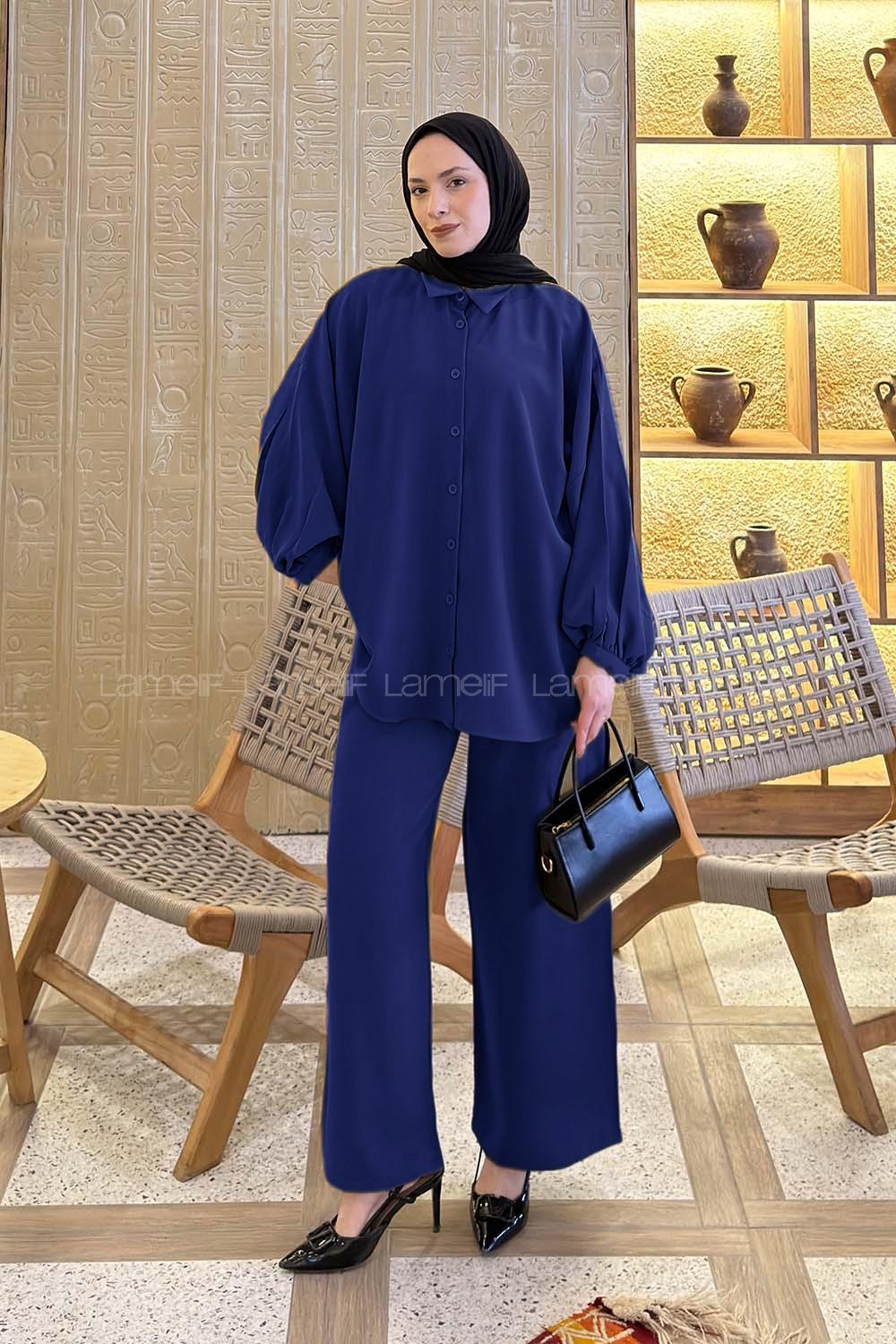 Lamelif Kol Büzgü Detaylı Takım Lacivert