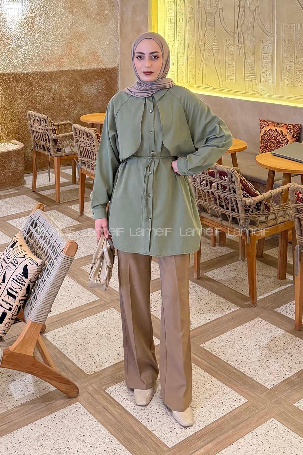 Lamelif Pelerin Detaylı Gömlek Çağla Yeşili