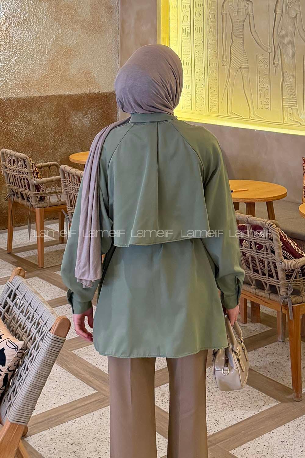 Lamelif Pelerin Detaylı Gömlek Çağla Yeşili