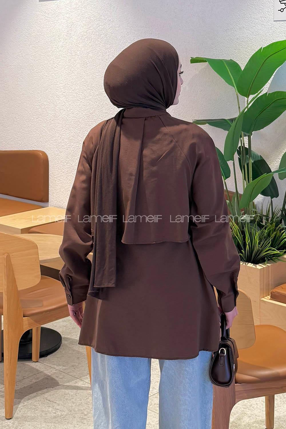 Lamelif Pelerin Detaylı Gömlek Acı Kahve