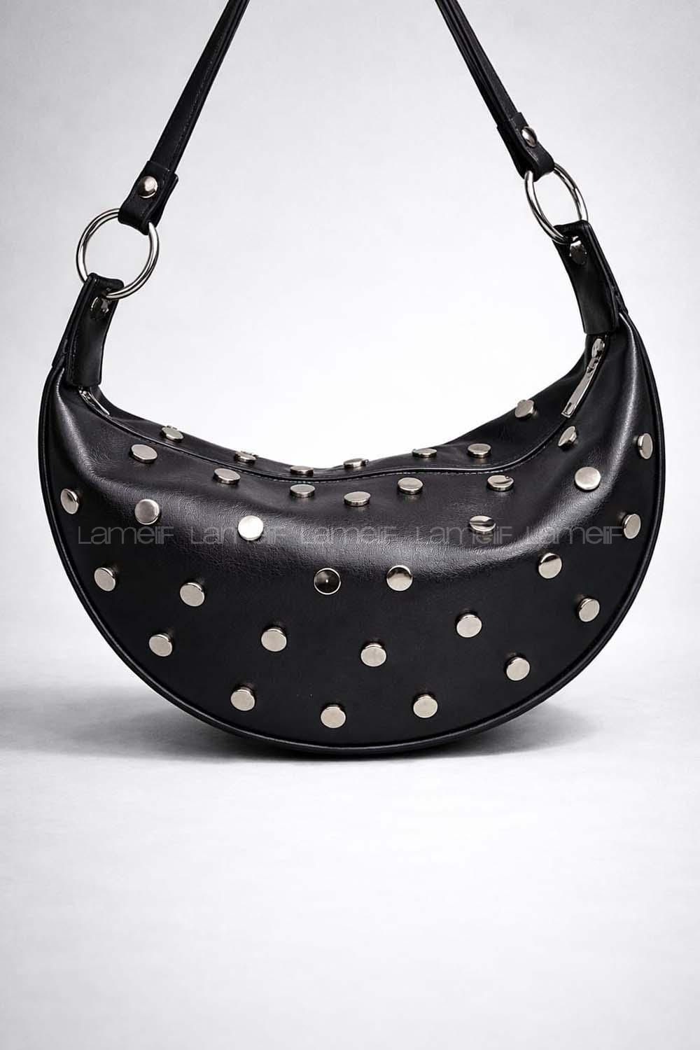 Lamelif Zımba Detaylı Kadın Kol Çantası Siyah