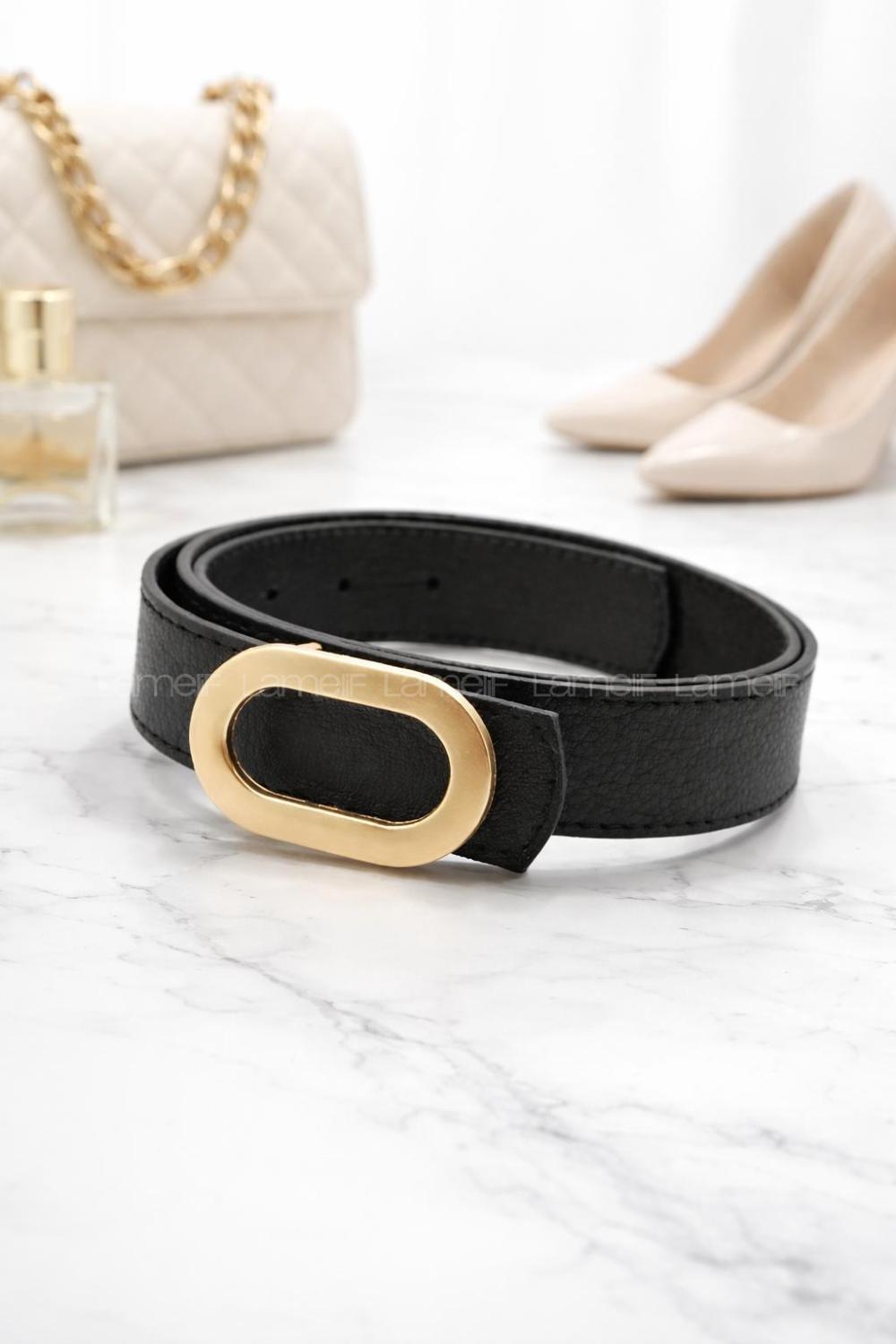 Lamelif Kadın Gold Oval Tokalı Kemer Jean Elbise Kemer