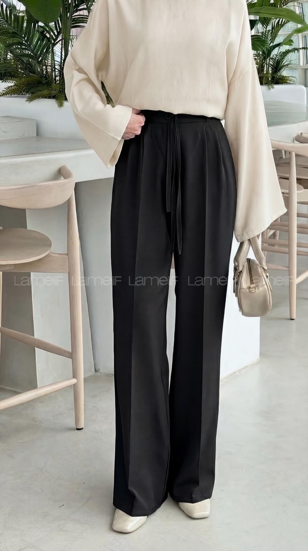 Lamelif İp Detaylı Pantolon Siyah