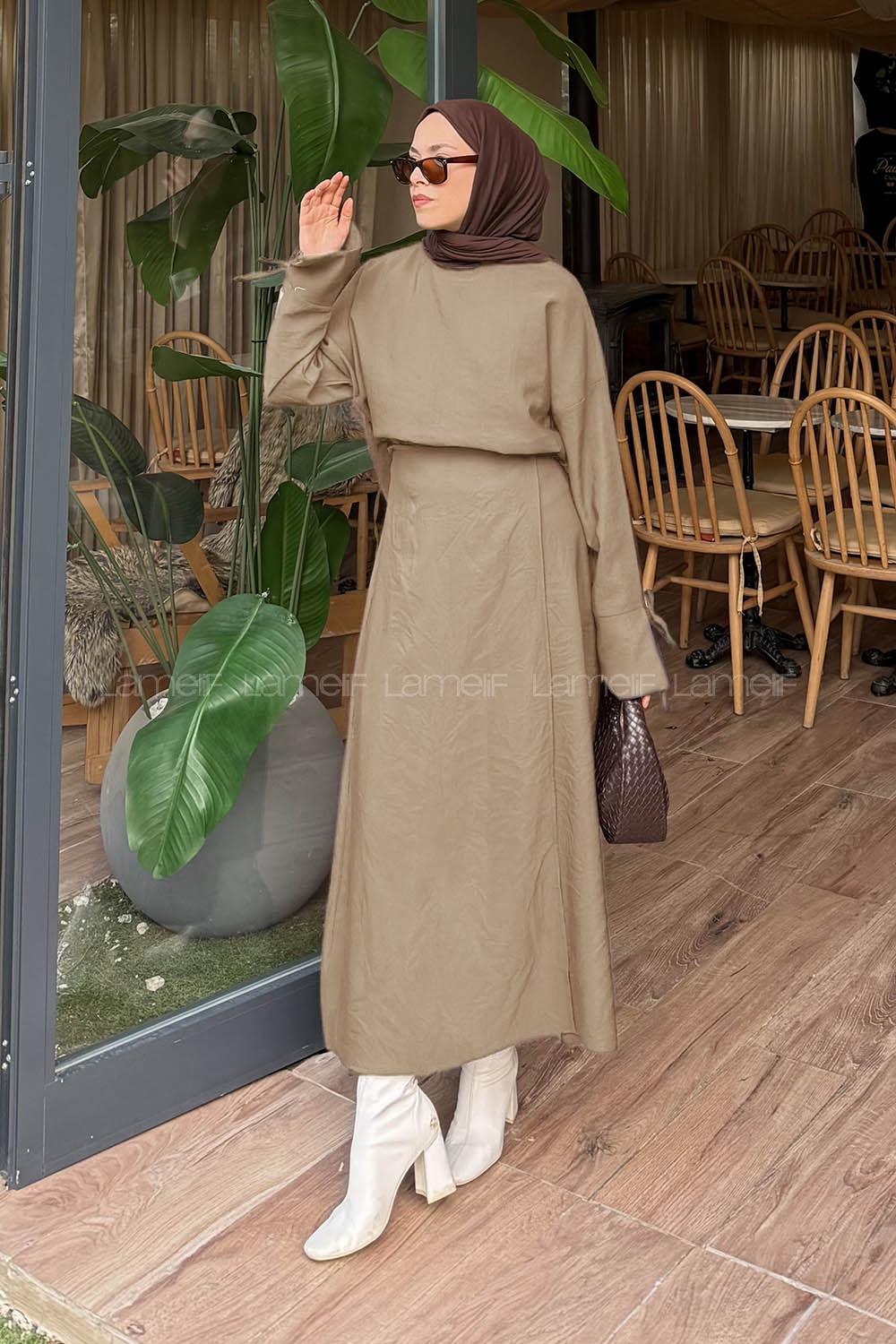 Lamelif Eteği Bağlama Detaylı Takım Bej