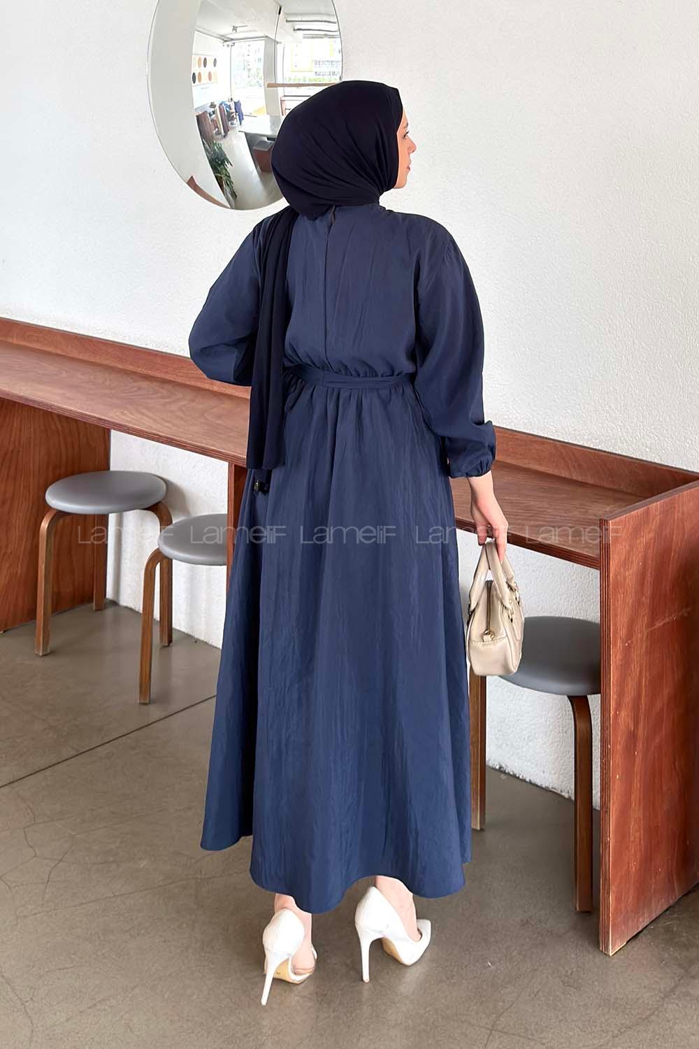 Navy Blue Crew Neck Modal Cupra Dresess