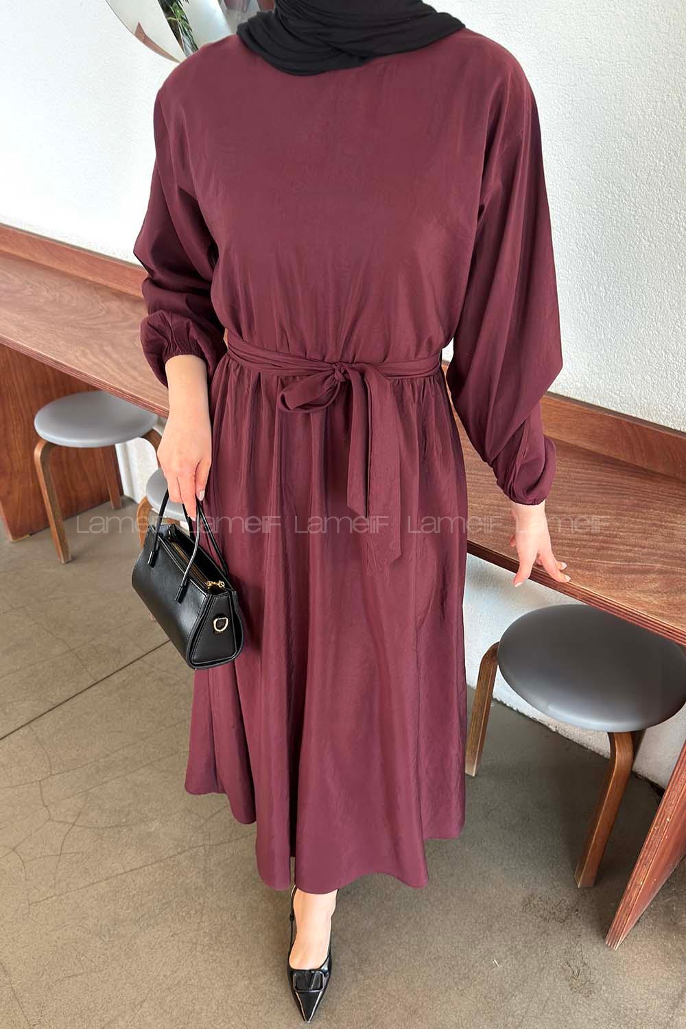 Lamelif Bağlama Detaylı Mevlana Elbise Mürdüm