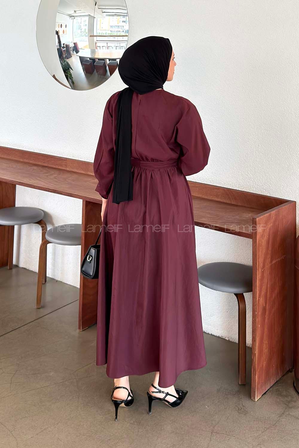 Lamelif Bağlama Detaylı Mevlana Elbise Mürdüm