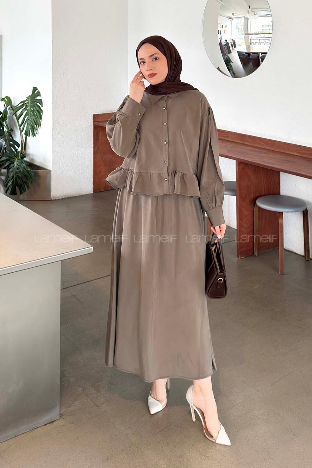 Lamelif Büzgü Detaylı Etekli Takım Haki