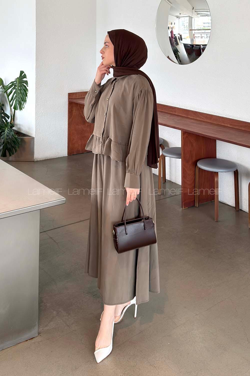 Lamelif Büzgü Detaylı Etekli Takım Haki