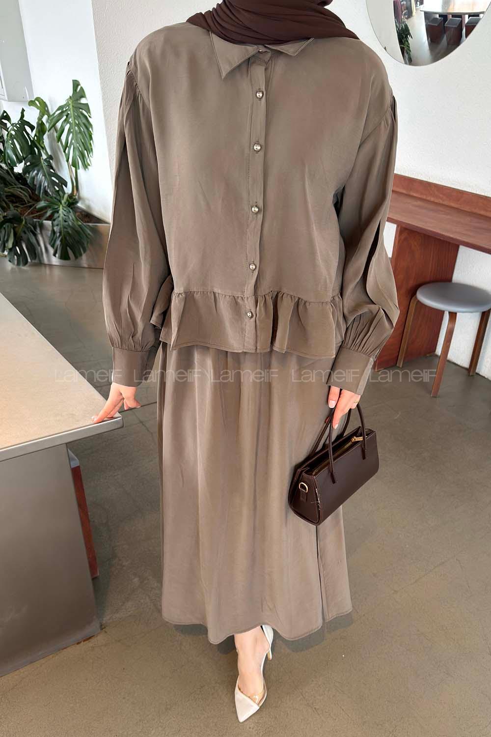 Lamelif Büzgü Detaylı Etekli Takım Haki