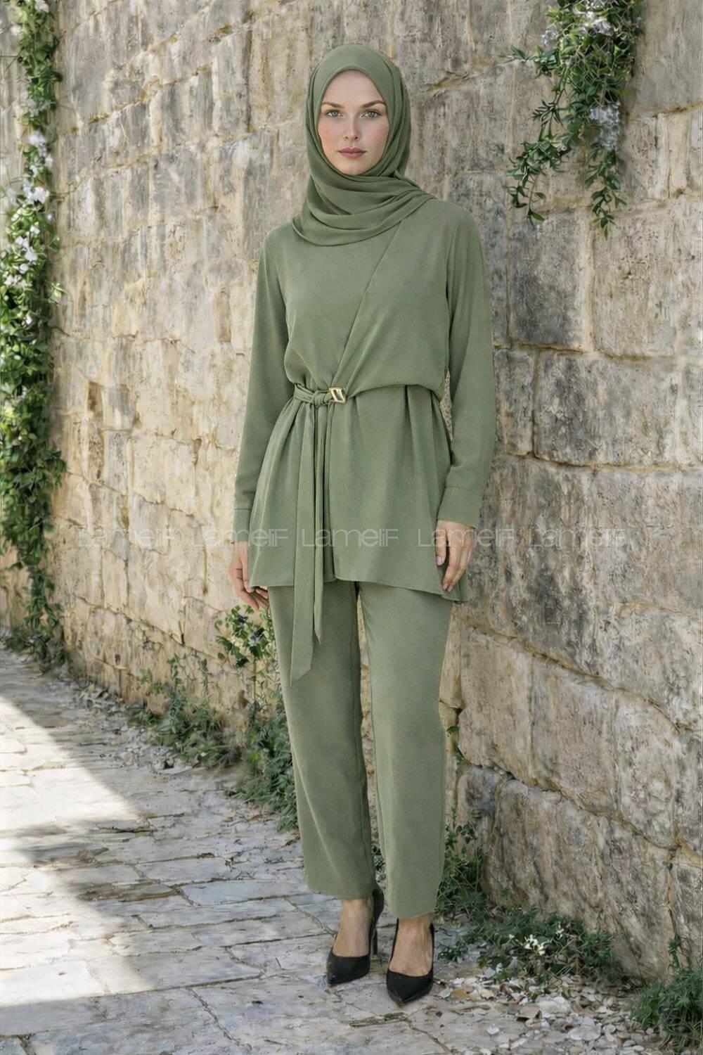 Lamelif Çapraz Kapama Bağlama Detaylı Takım Haki