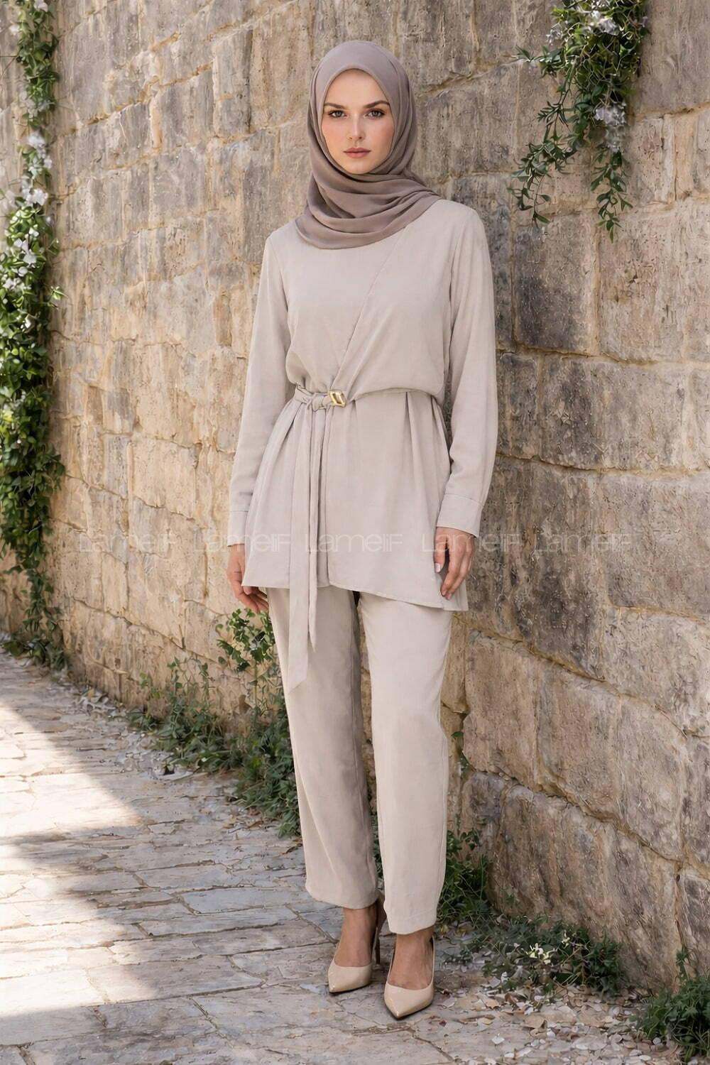 Stone Crew Neck Long Arm Modal Regular Trousers Comfortable Suit