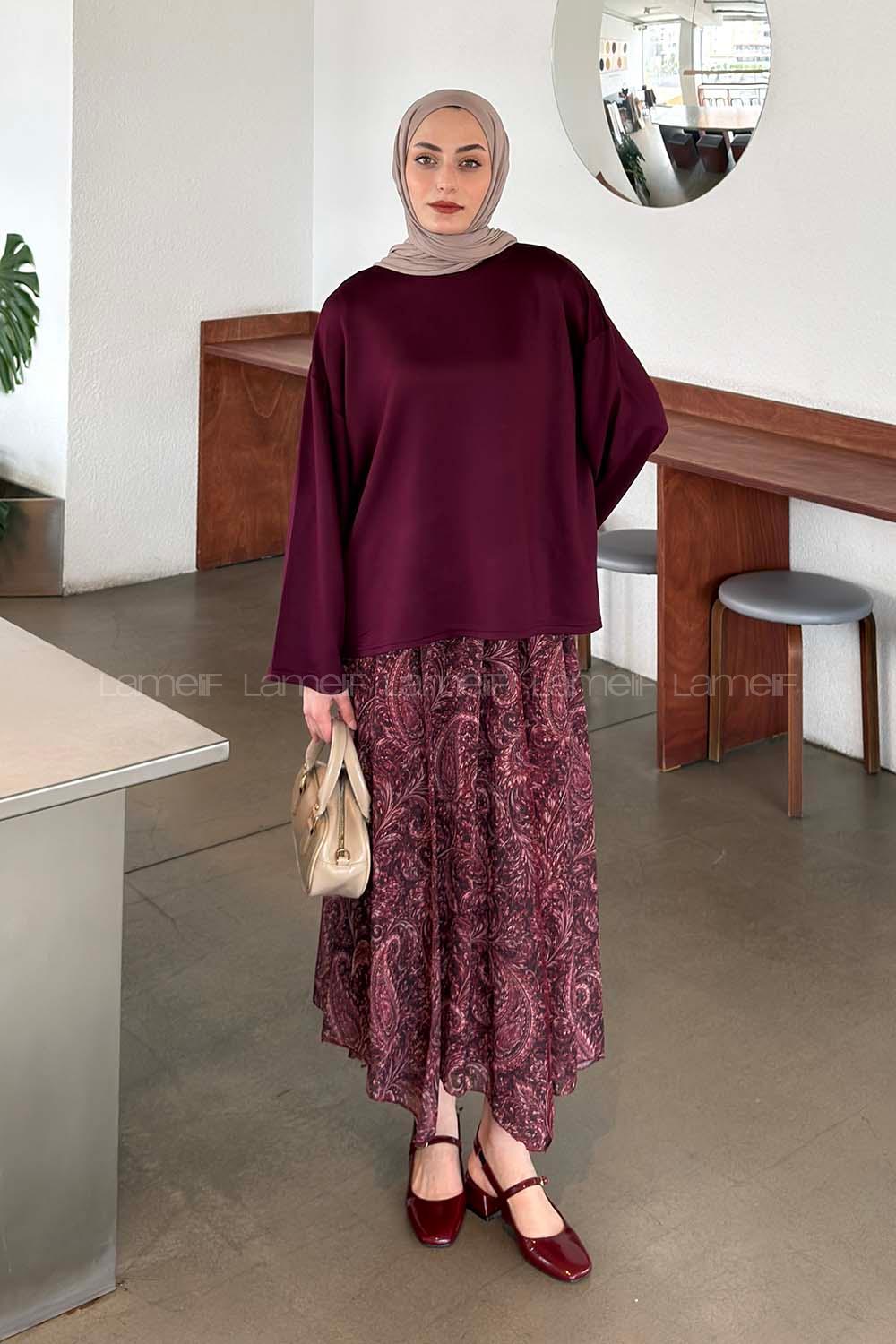 Lamelif Kol Armalı Sweatshirt Bordo