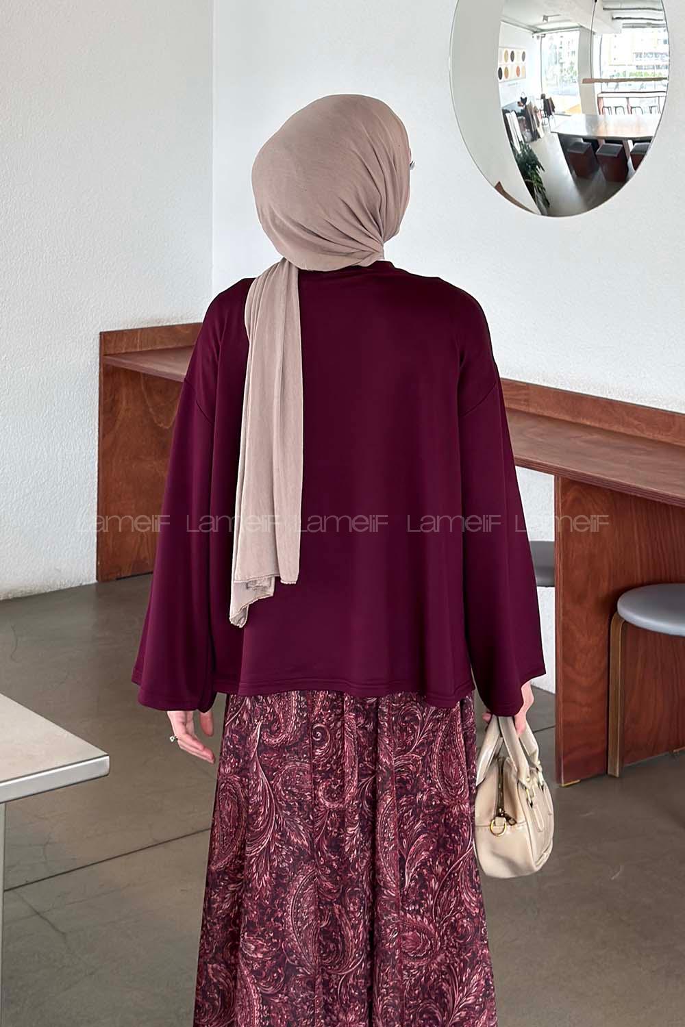 Lamelif Kol Armalı Sweatshirt Bordo