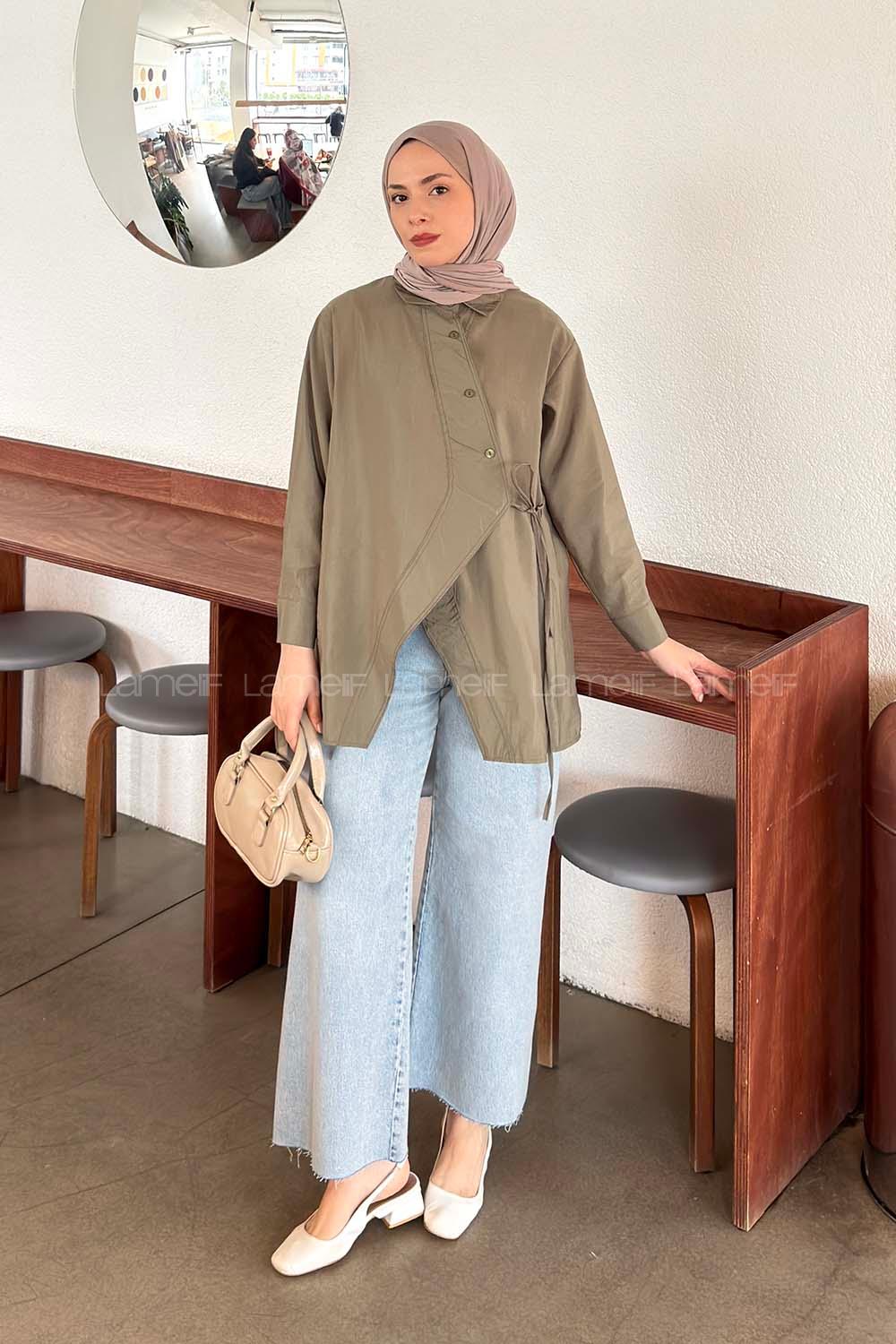 Lamelif Önü Çapraz Bağlamalı Gömlek Haki