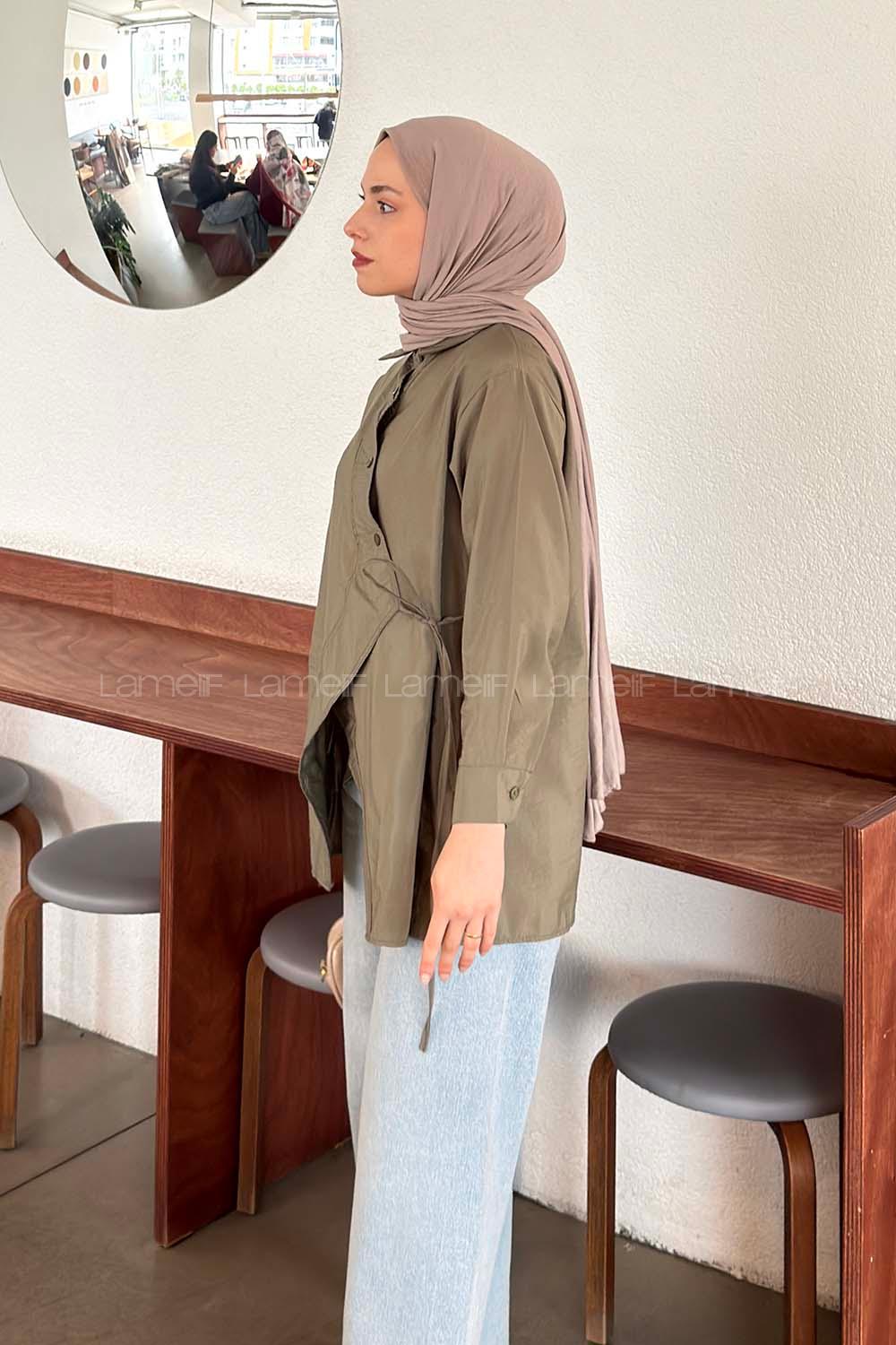 Lamelif Önü Çapraz Bağlamalı Gömlek Haki