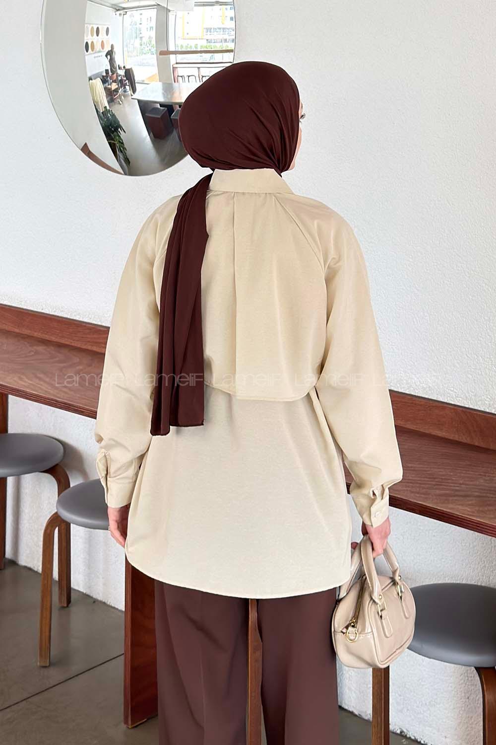 Lamelif Pelerin Detaylı Gömlek Bej