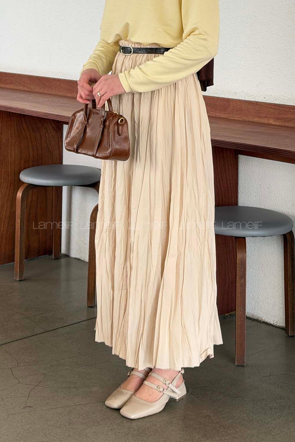 Lamelif Poplin Kraşlı Tesettür Etek Bej