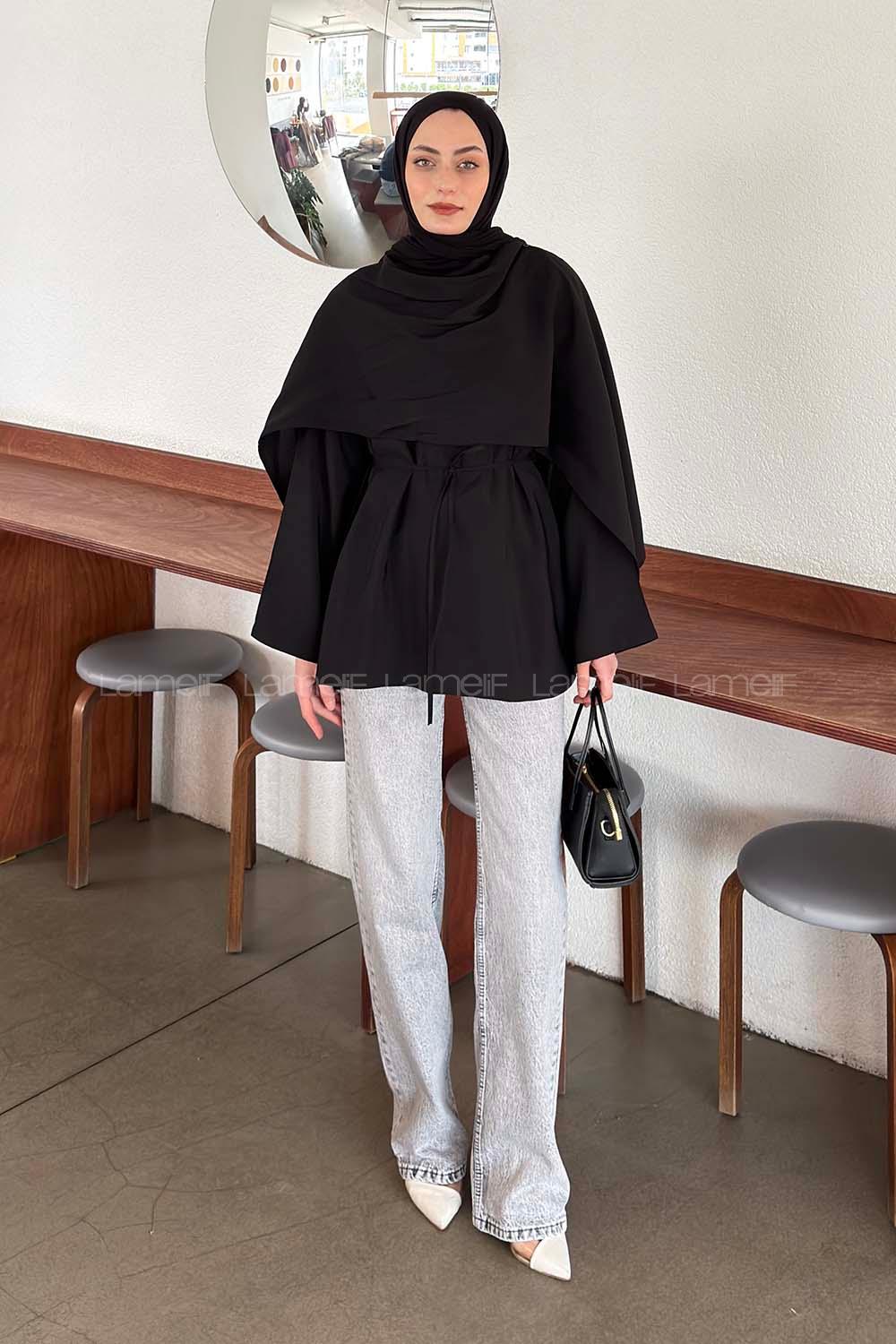 Black Crew Neck Long Arm Viscose Fabric Blouse