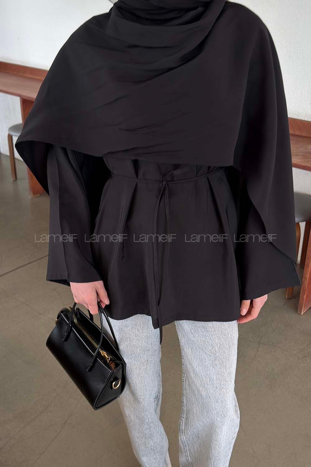 Black Crew Neck Long Arm Viscose Fabric Blouse