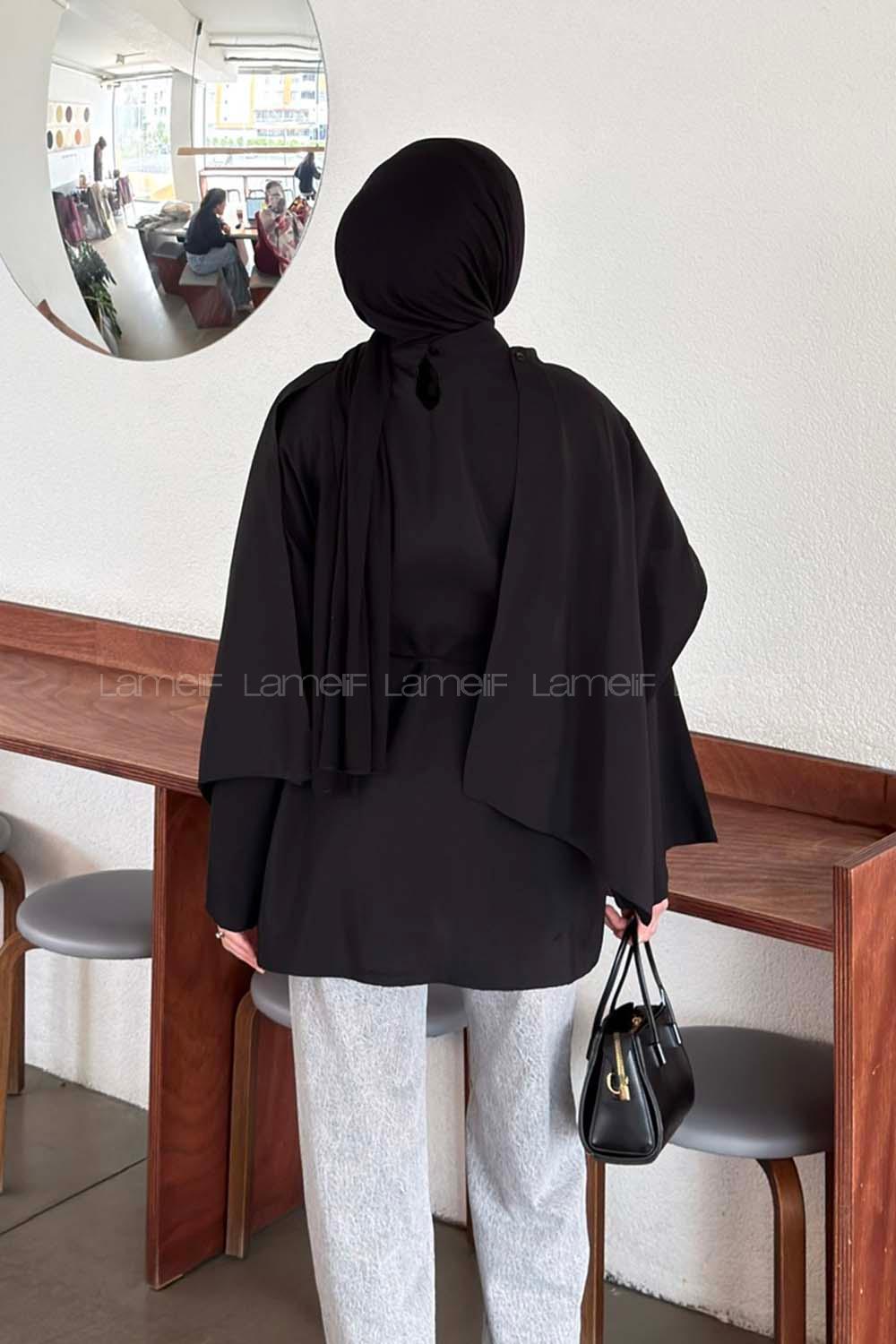 Black Crew Neck Long Arm Viscose Fabric Blouse