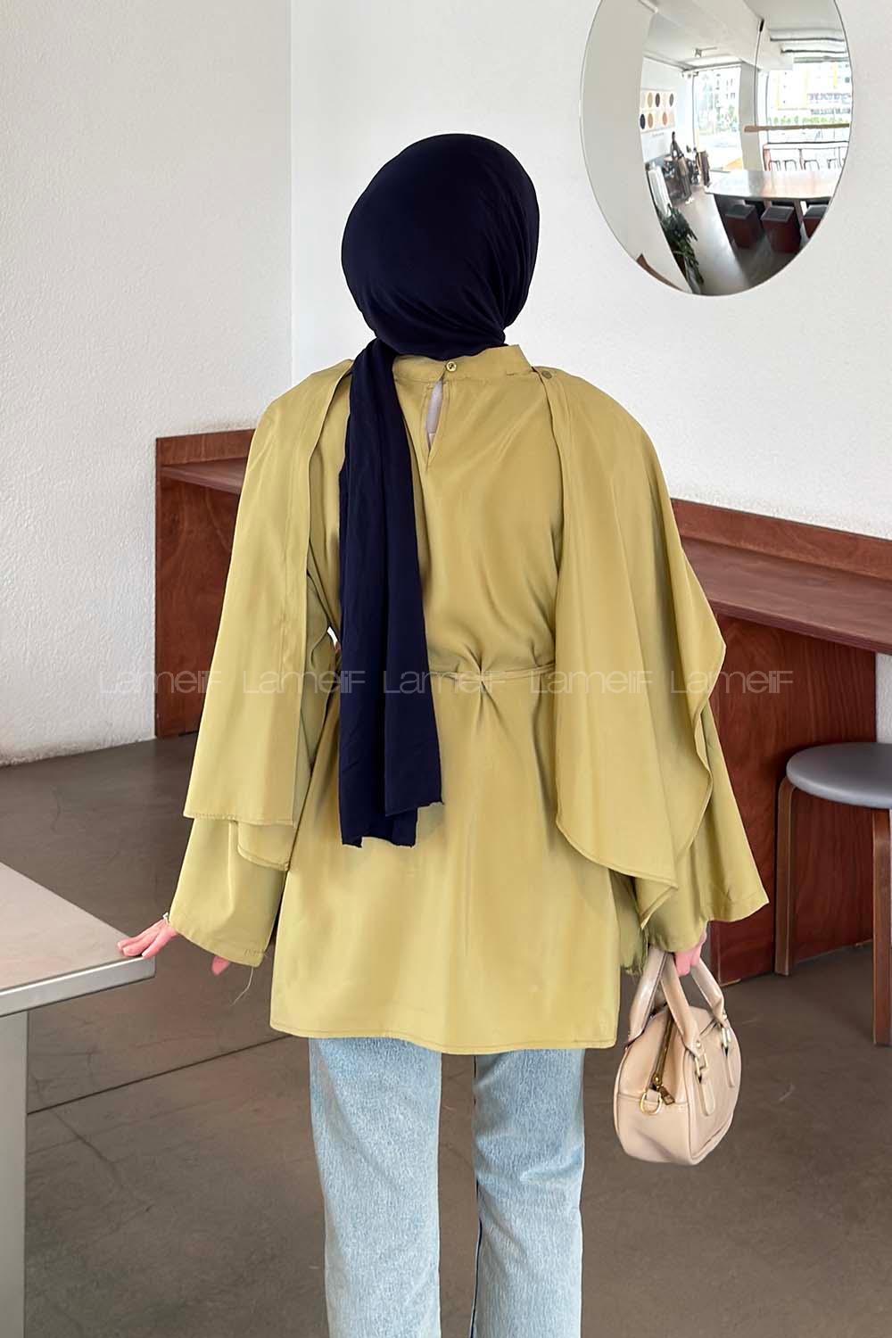 Lamelif Şallı Bluz Yağ Yeşili