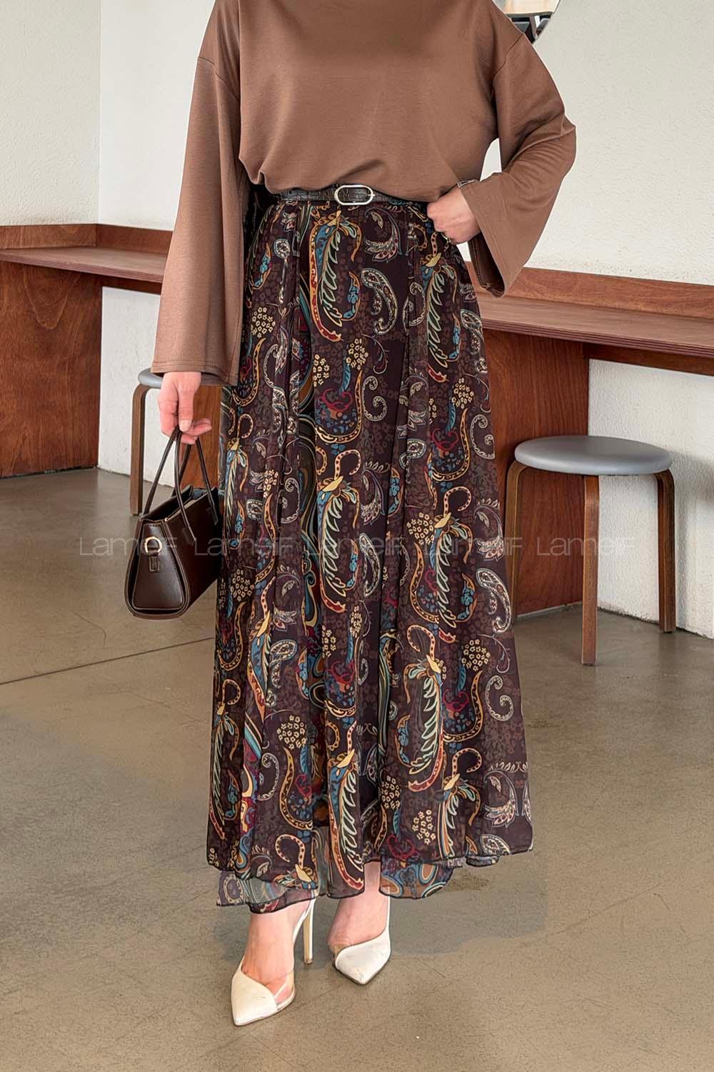 Lamelif Şifon Mevlana Etek Çokrenkli