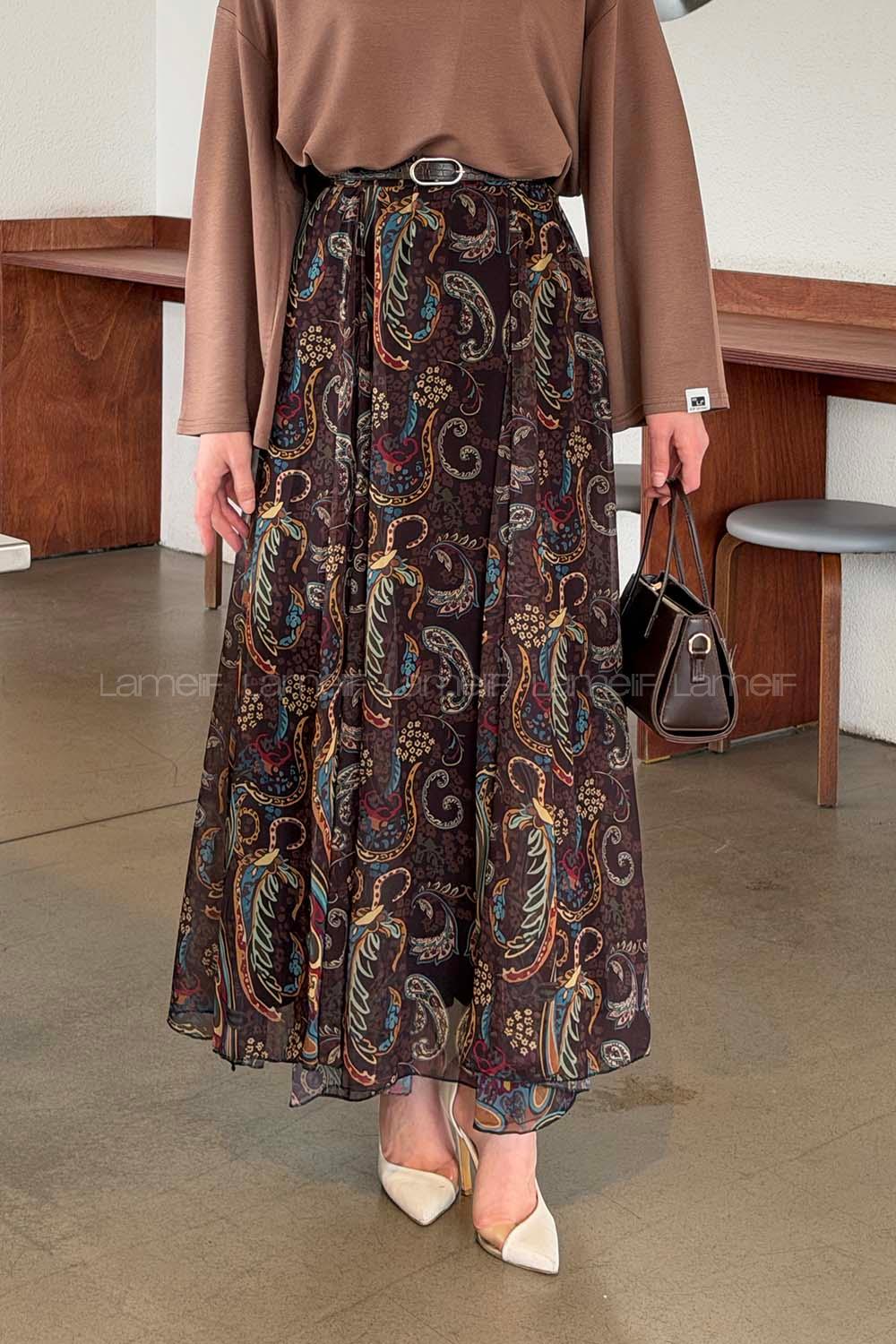 Lamelif Şifon Mevlana Etek Çokrenkli