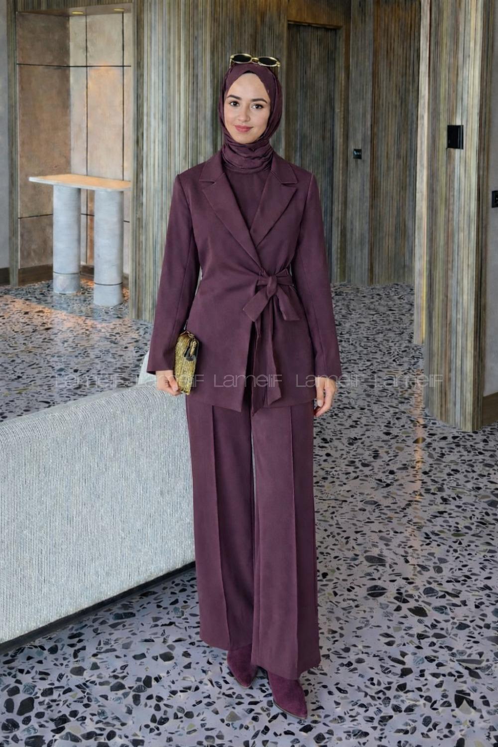 Plum Jacket Collar Long Arm Elastan Polyester Regular Trousers Comfortable Suit