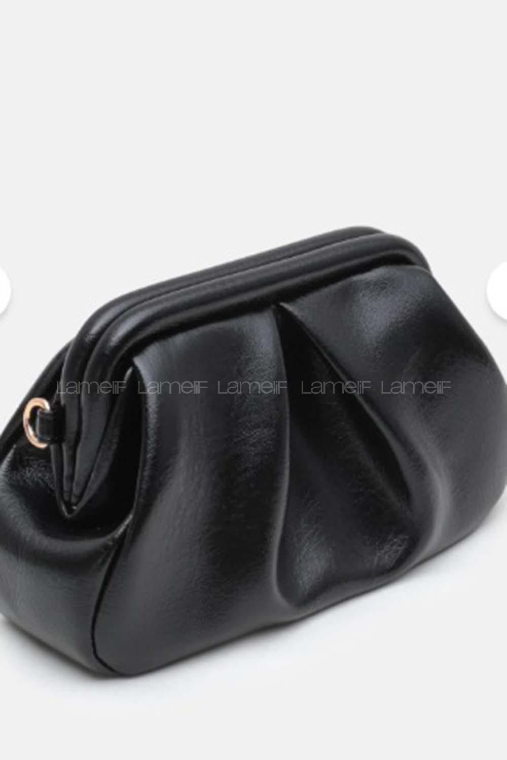 Lamelif Clutch Form Uzun Askılı Degas Kadın Çanta Parlak Siyah