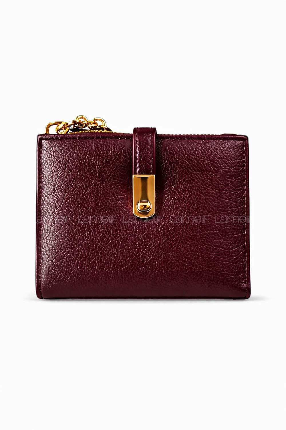 Lamelif Mıknatıs Gold Detaylı Cüzdan Bordo