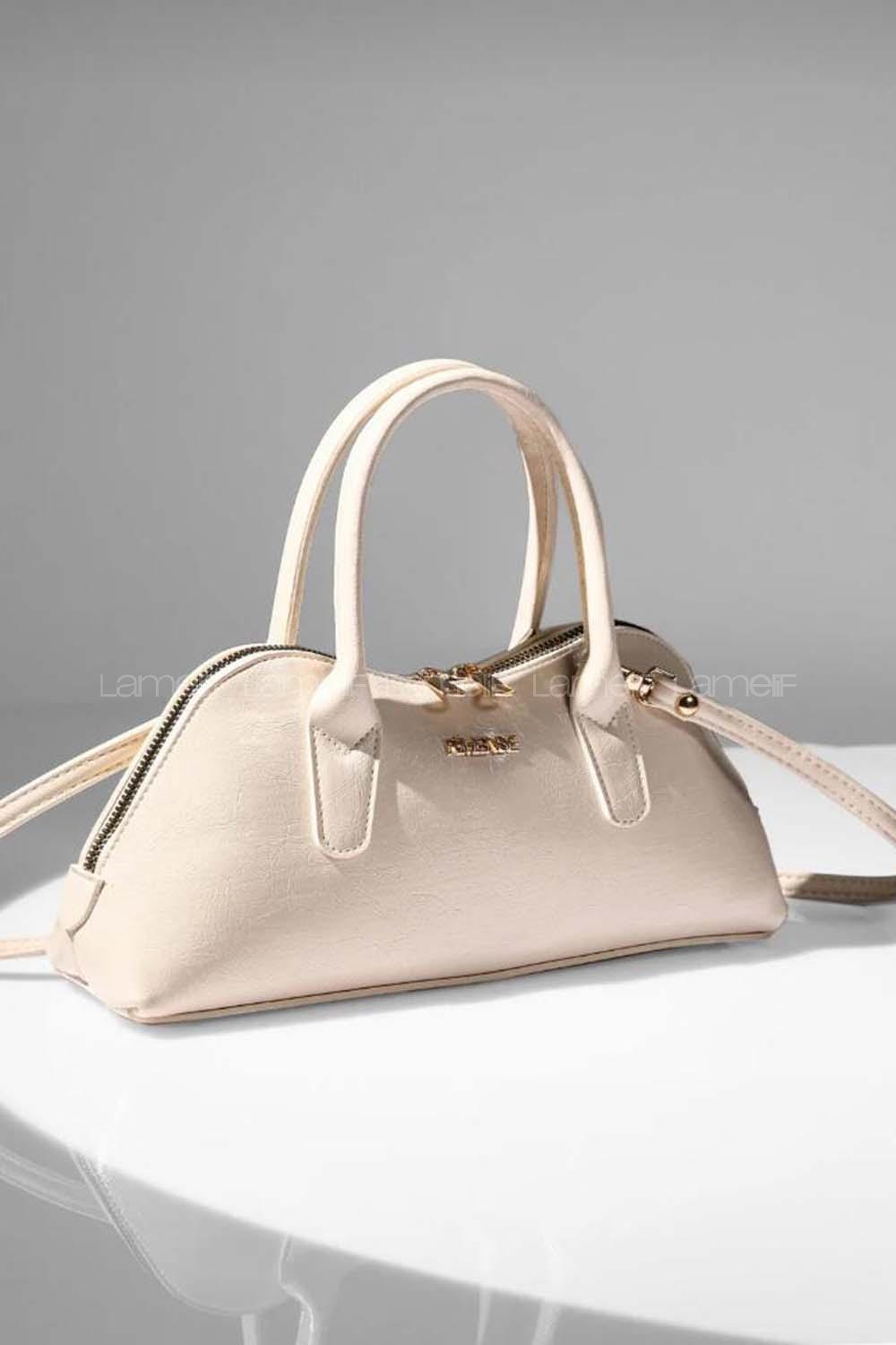 Lamelif Gold Detaylı Kadın El Ve Omuz Çantası Krem