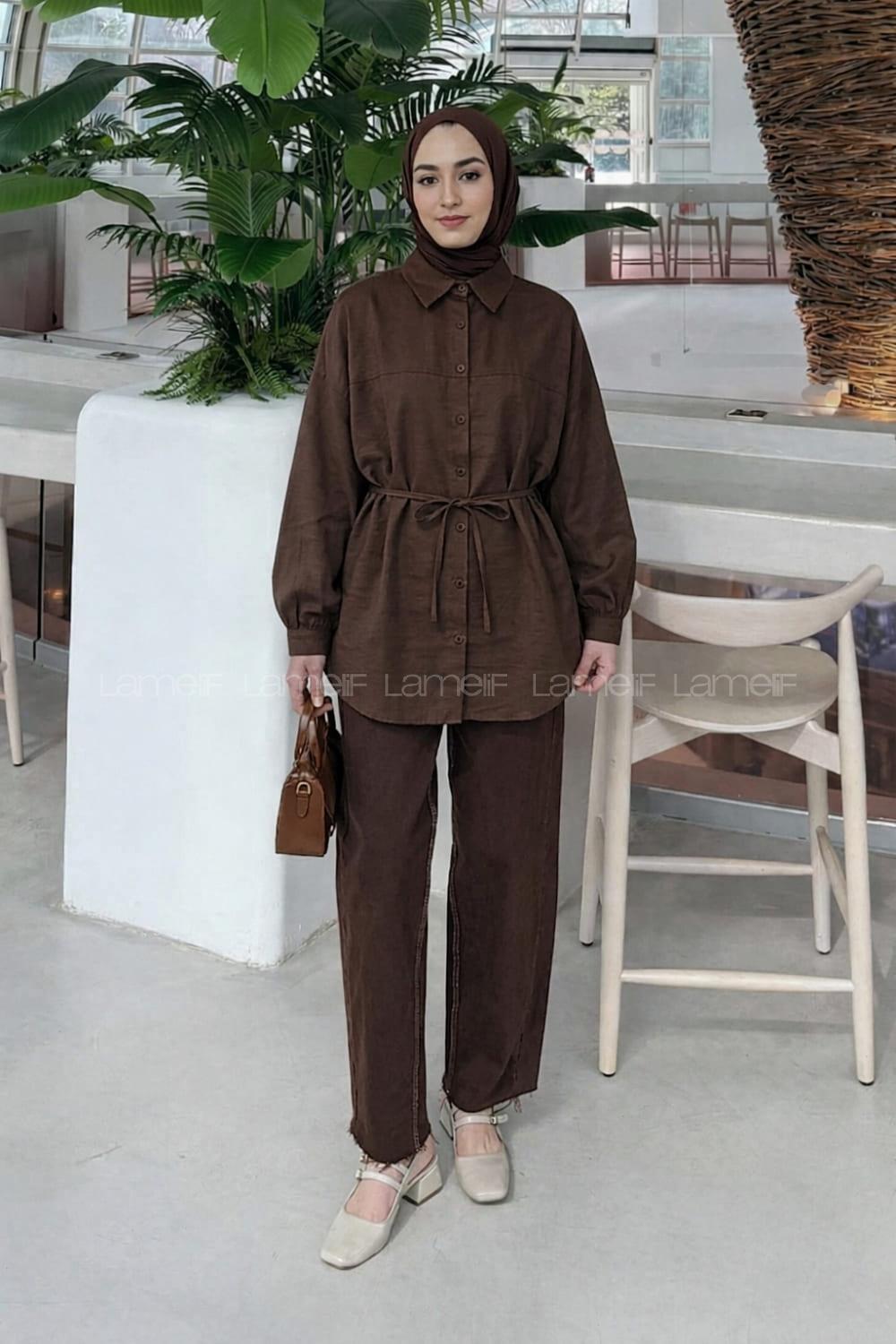 Bitter Brown Shirt Collar Long Arm Cotton Unprinted Shirt