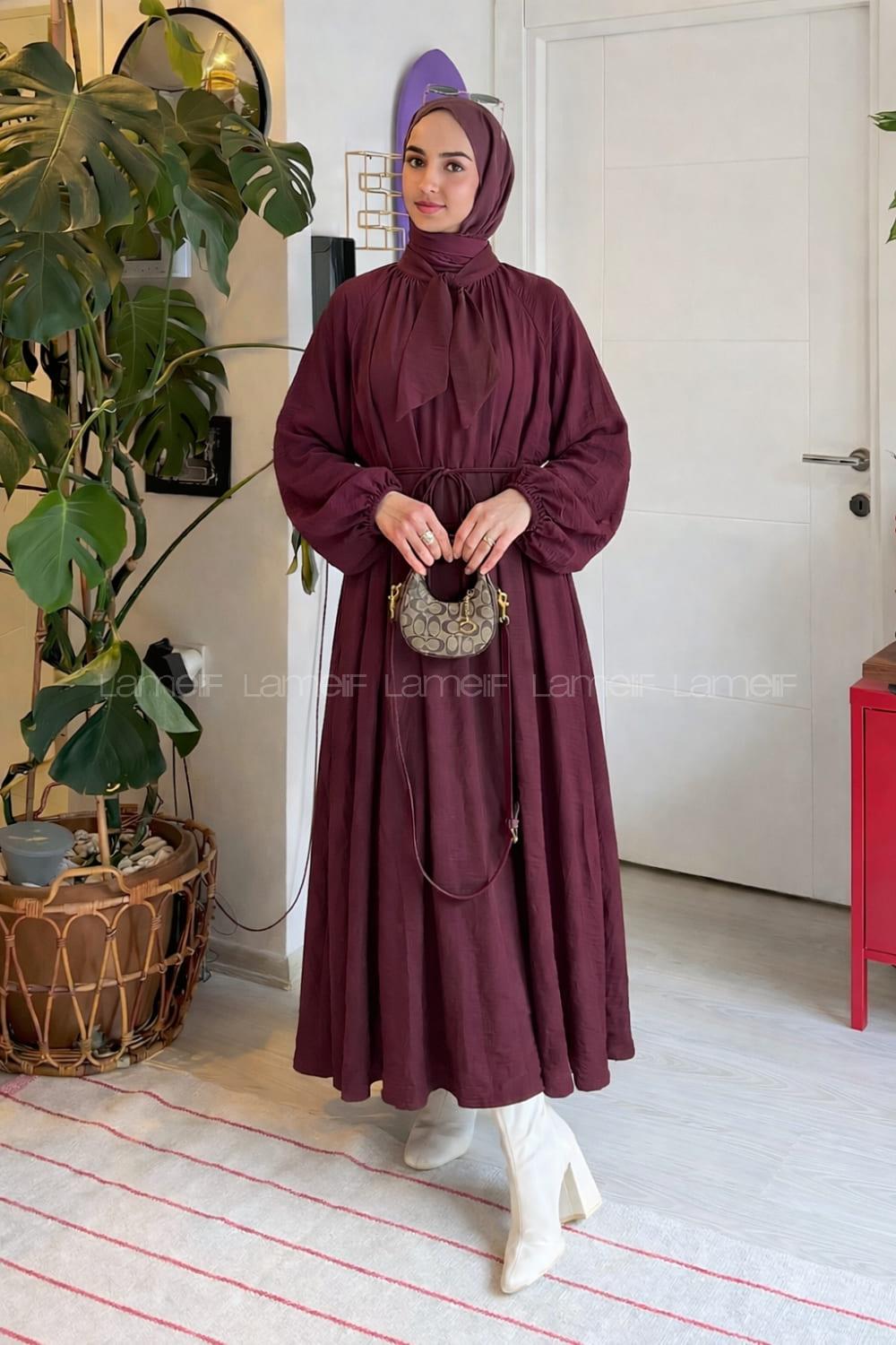 Plum Foulard Neck Unprinted Dresess