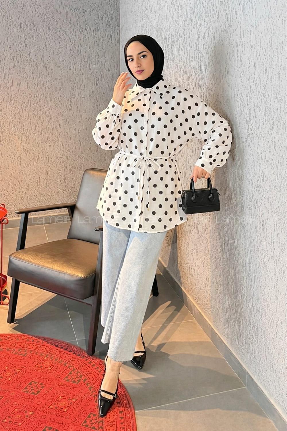 White Black Shirt Collar Long Arm Cotton Shirt