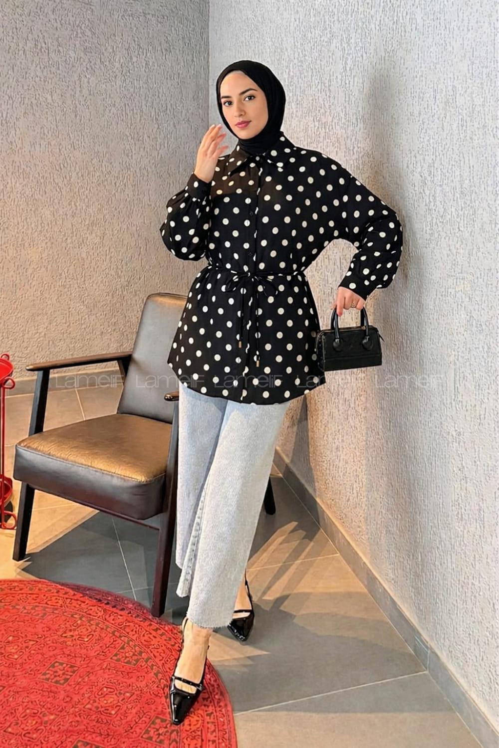 Black Shirt Collar Long Arm Cotton Shirt