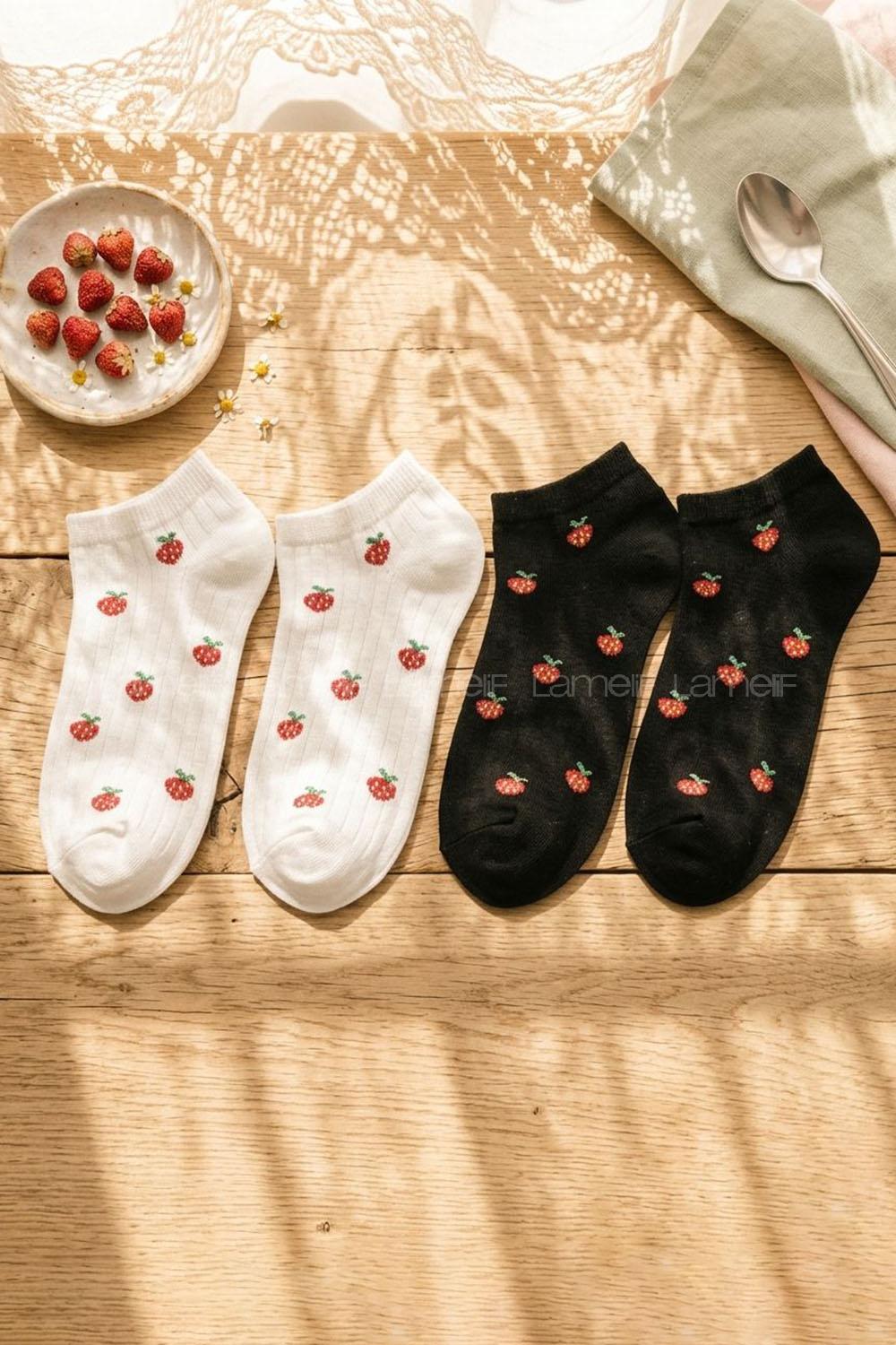 Lamelif 2li Yıkamalı Penye Çilek Çorap