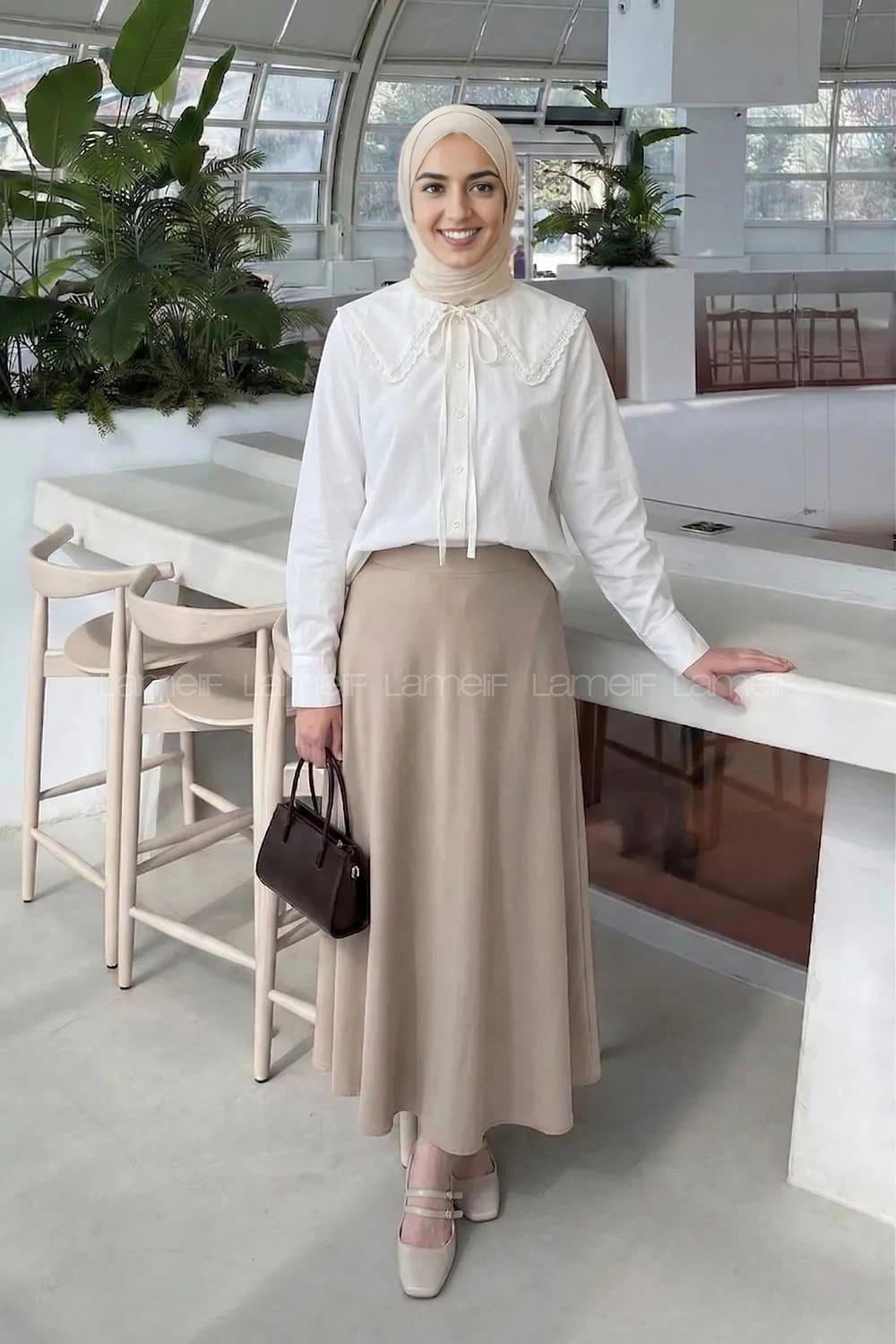 Lamelif Çiçek Detaylı Bebe Yaka Gömlek Beyaz