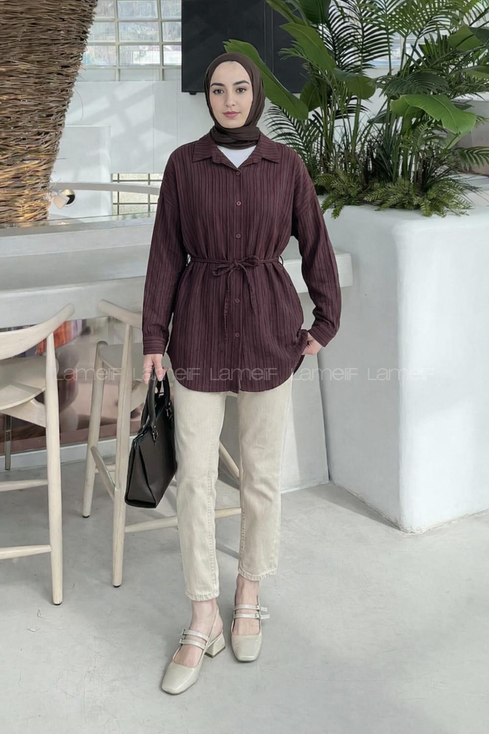 Claret Red Shirt Collar Long Arm Viscose Fabric Unprinted Shirt