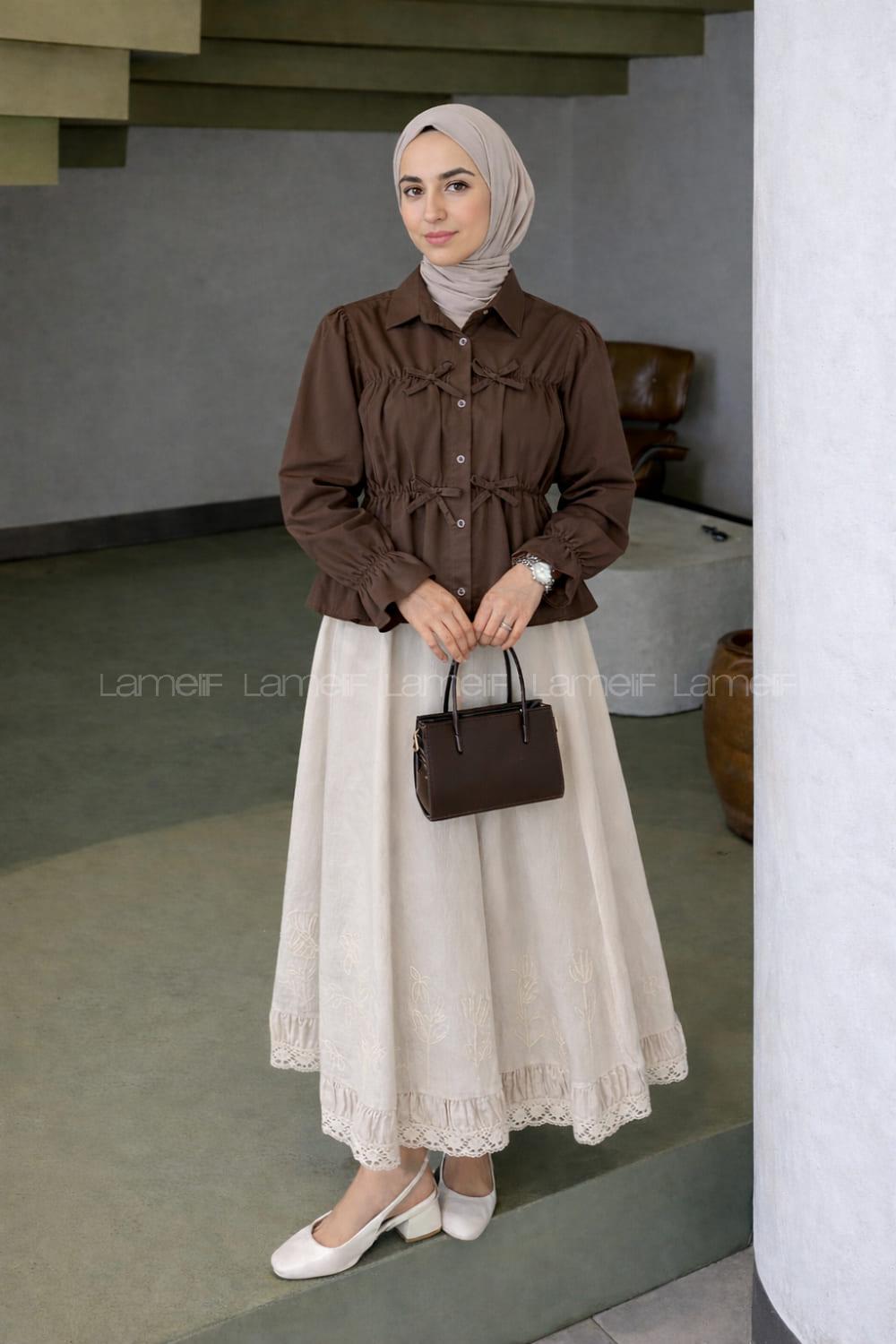 Bitter Brown Shirt Collar Long Arm Viscose Fabric Unprinted Shirt