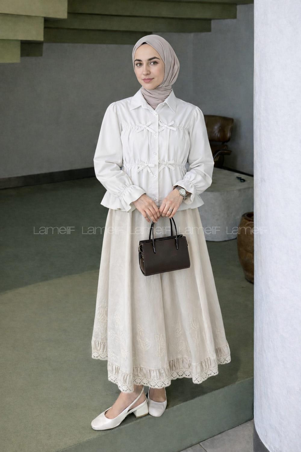 White Shirt Collar Long Arm Viscose Fabric Unprinted Shirt