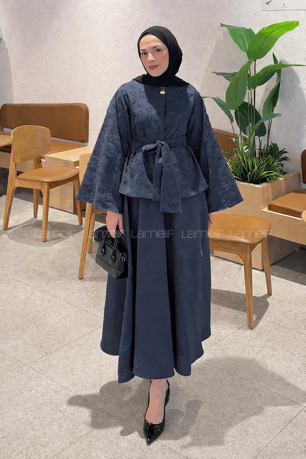 Lamelif Kabartma Nakış İşlemeli Takım Lacivert