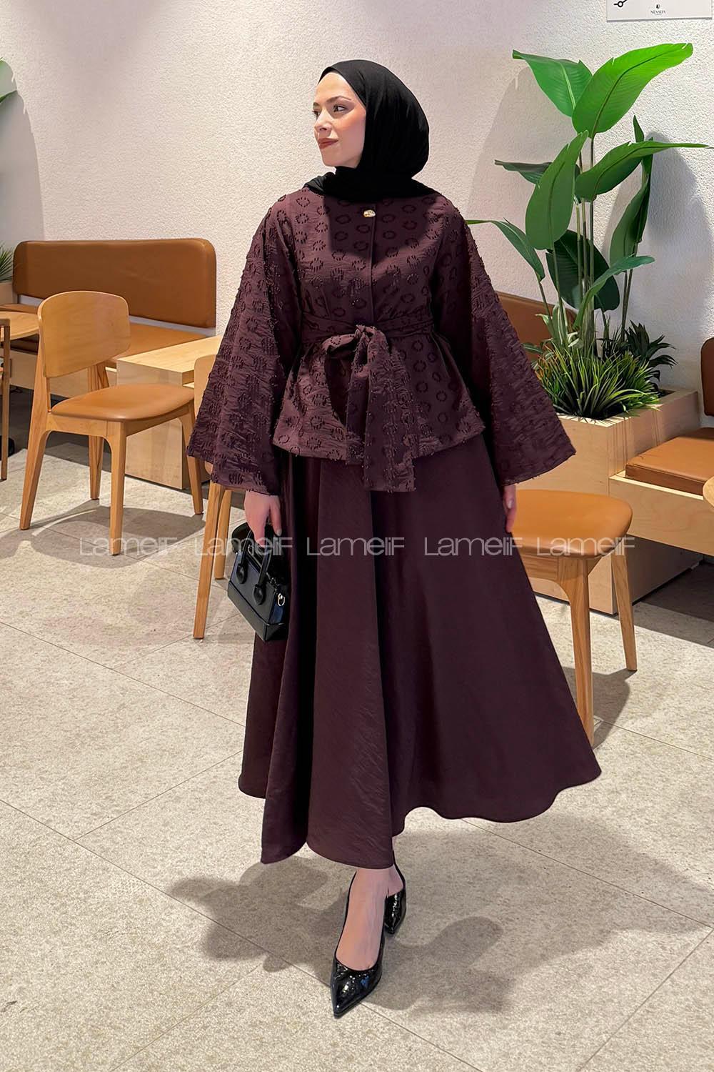 Lamelif Kabartma Nakış İşlemeli Takım Mürdüm