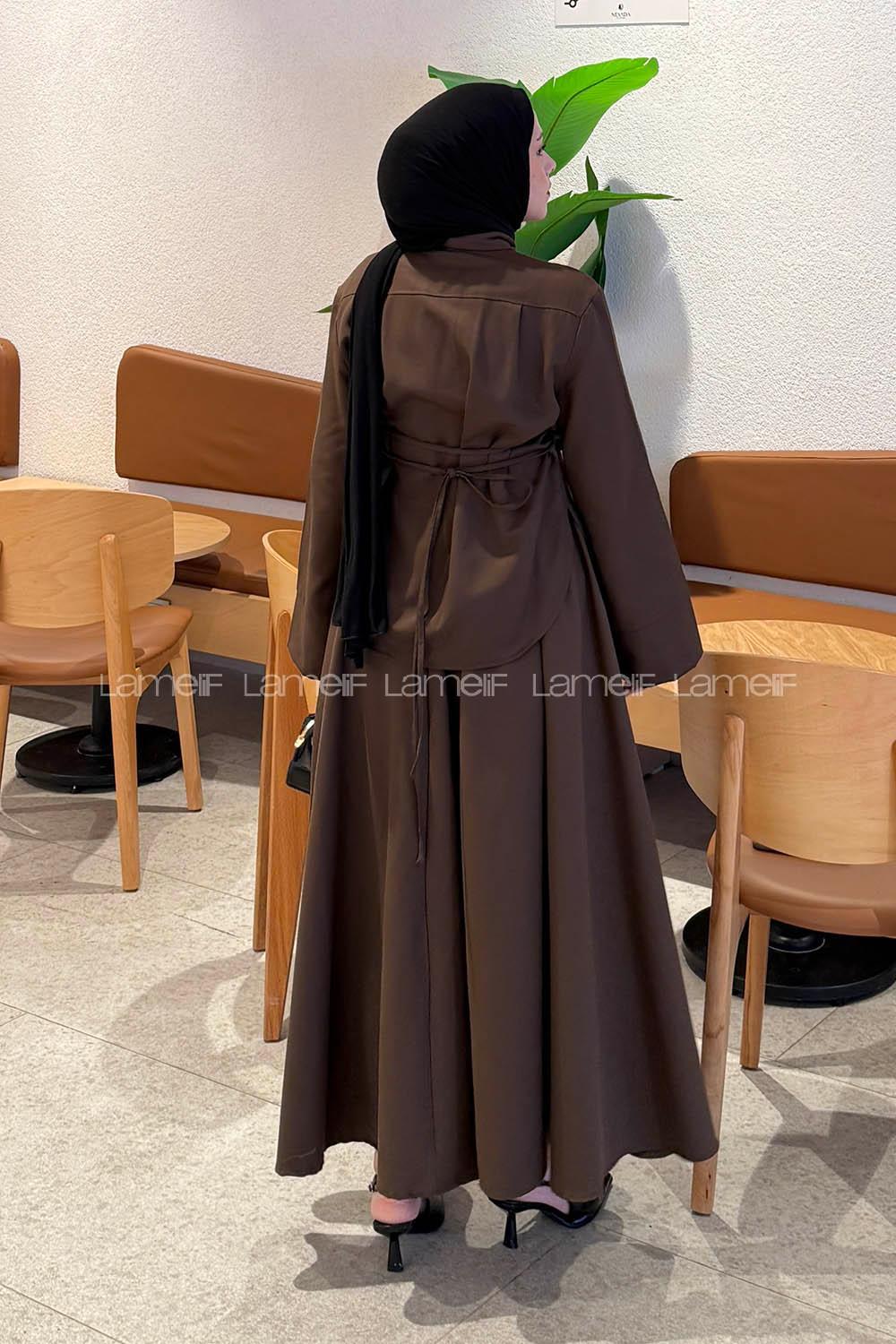 Lamelif Kravat Yaka Tesettür Takım Acı Kahve