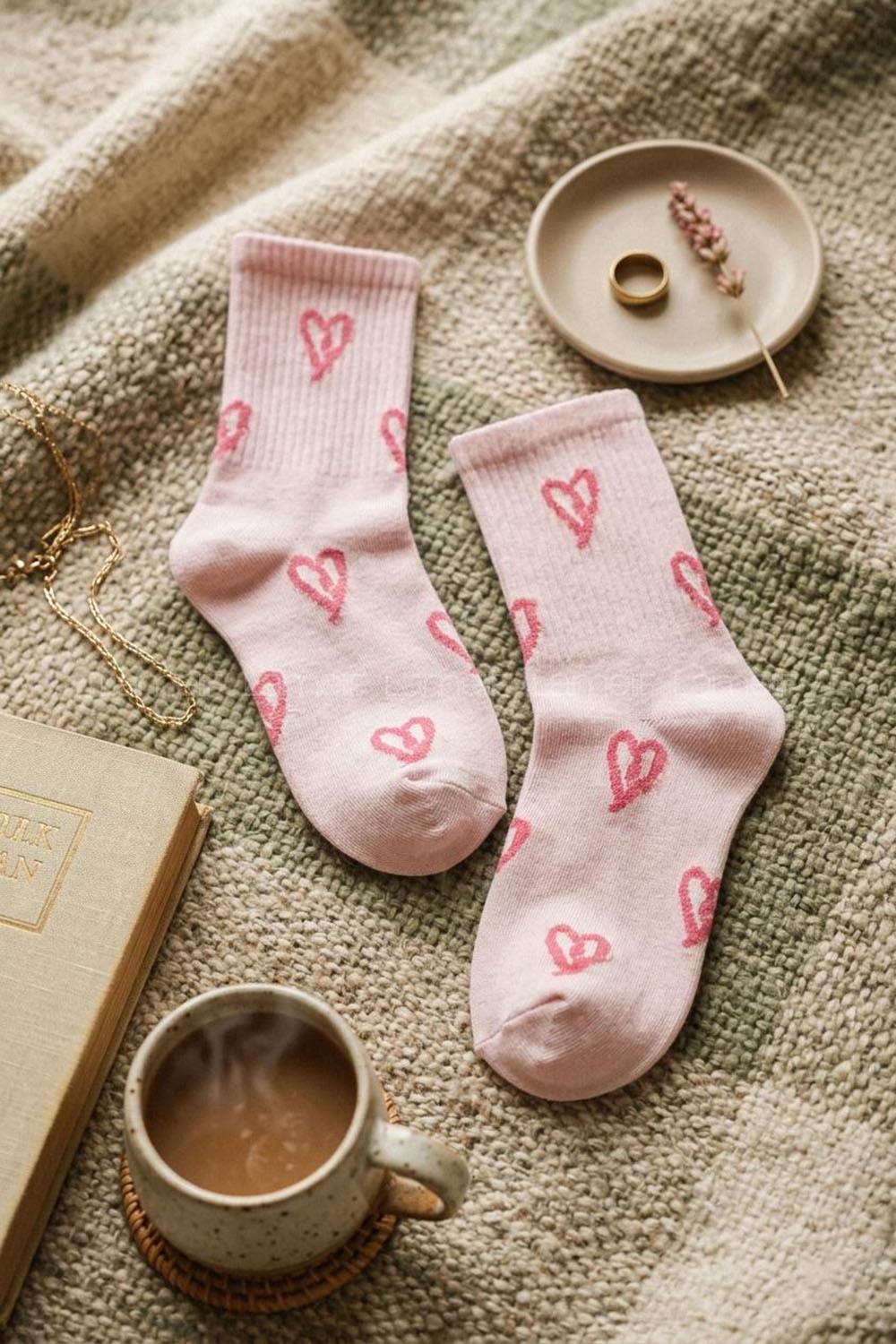 Lamelif Penye Pembe Kalp Kolej Çorap